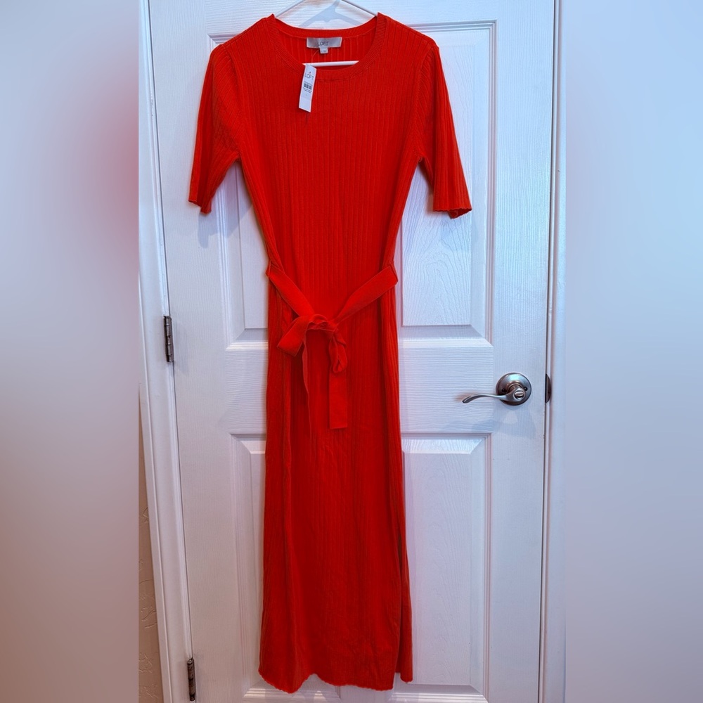 LOFT Vibrant Red Orange Short Sleeve Dress